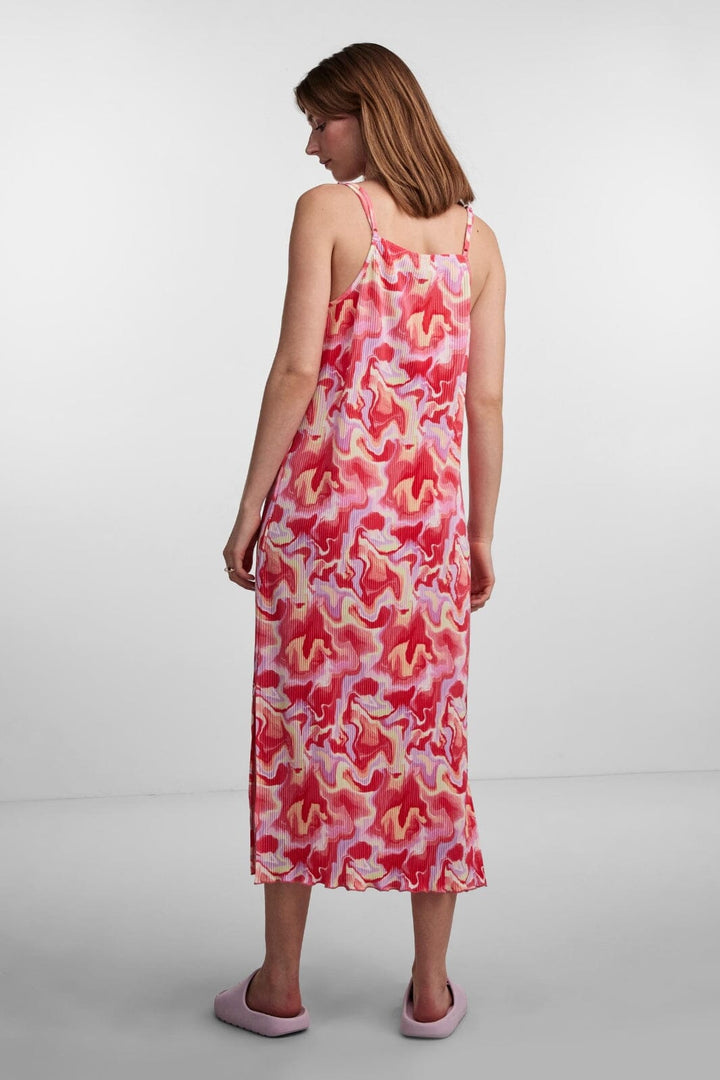 Pieces - Pcmuna Sl Midi Slip Dress Pb - 4361877 Hot Coral Abstract Kjoler 