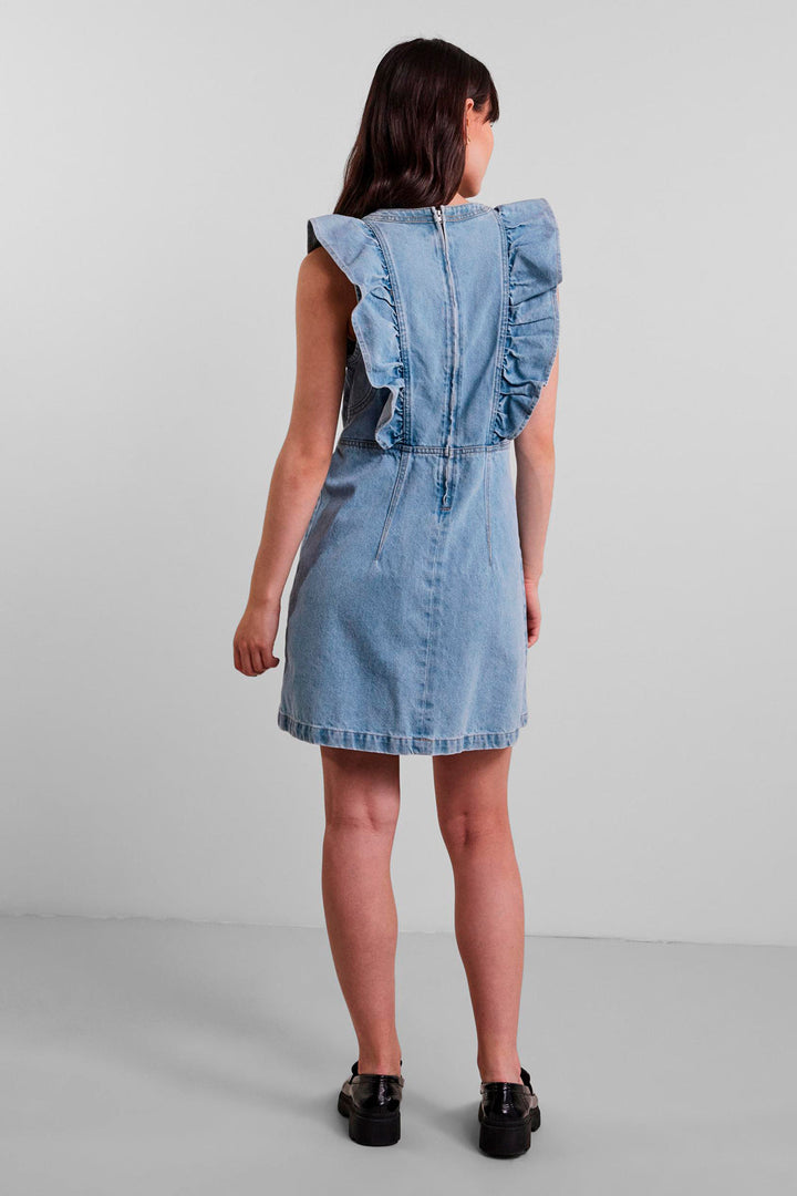 Pieces - Pcnamir Sl Ruffle Dress Lb Bc - Light Blue Denim Kjoler 