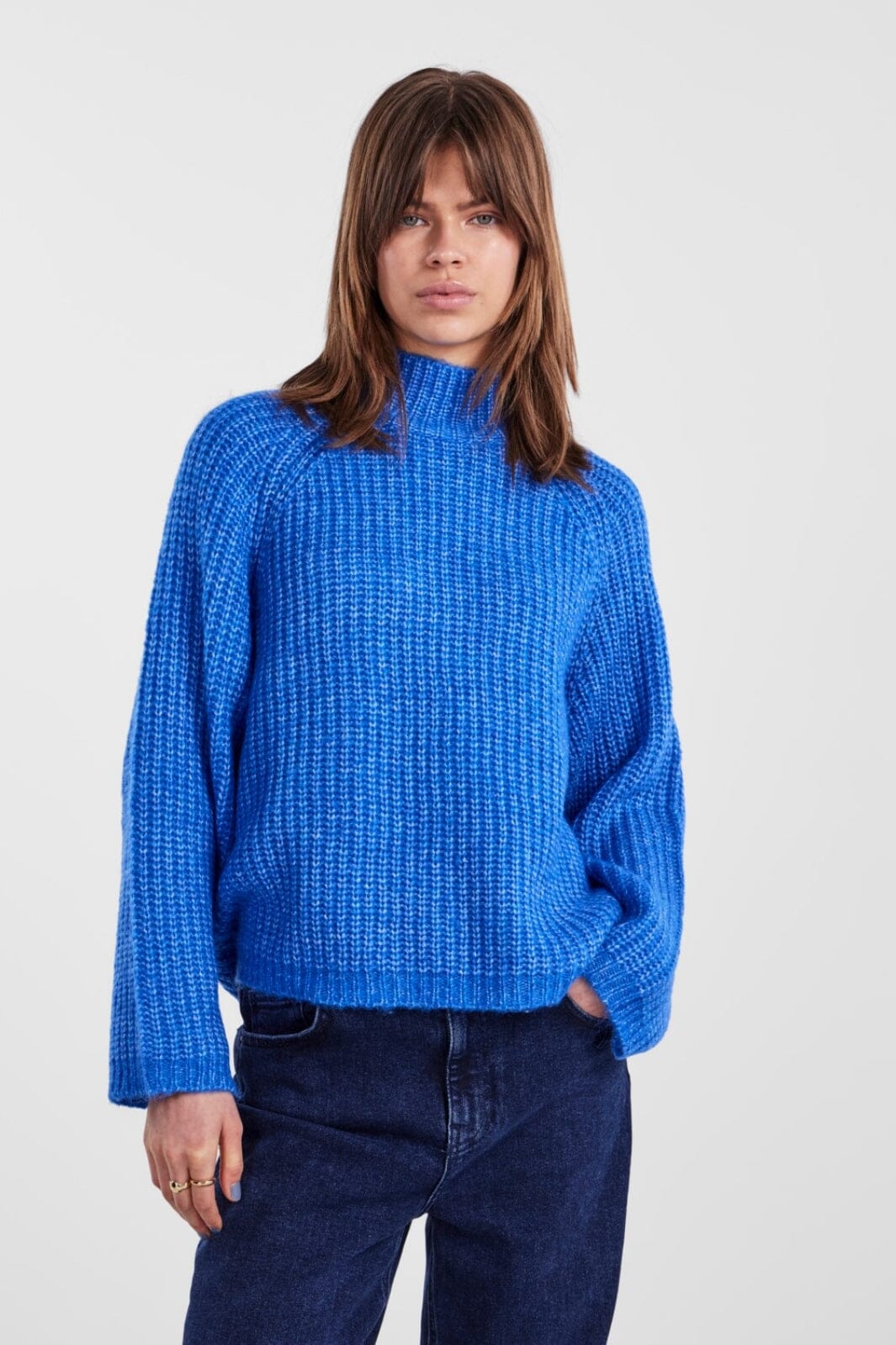 Pieces - Pcnell Ls High Neck Knit - 4259862 French Blue Strikbluser 