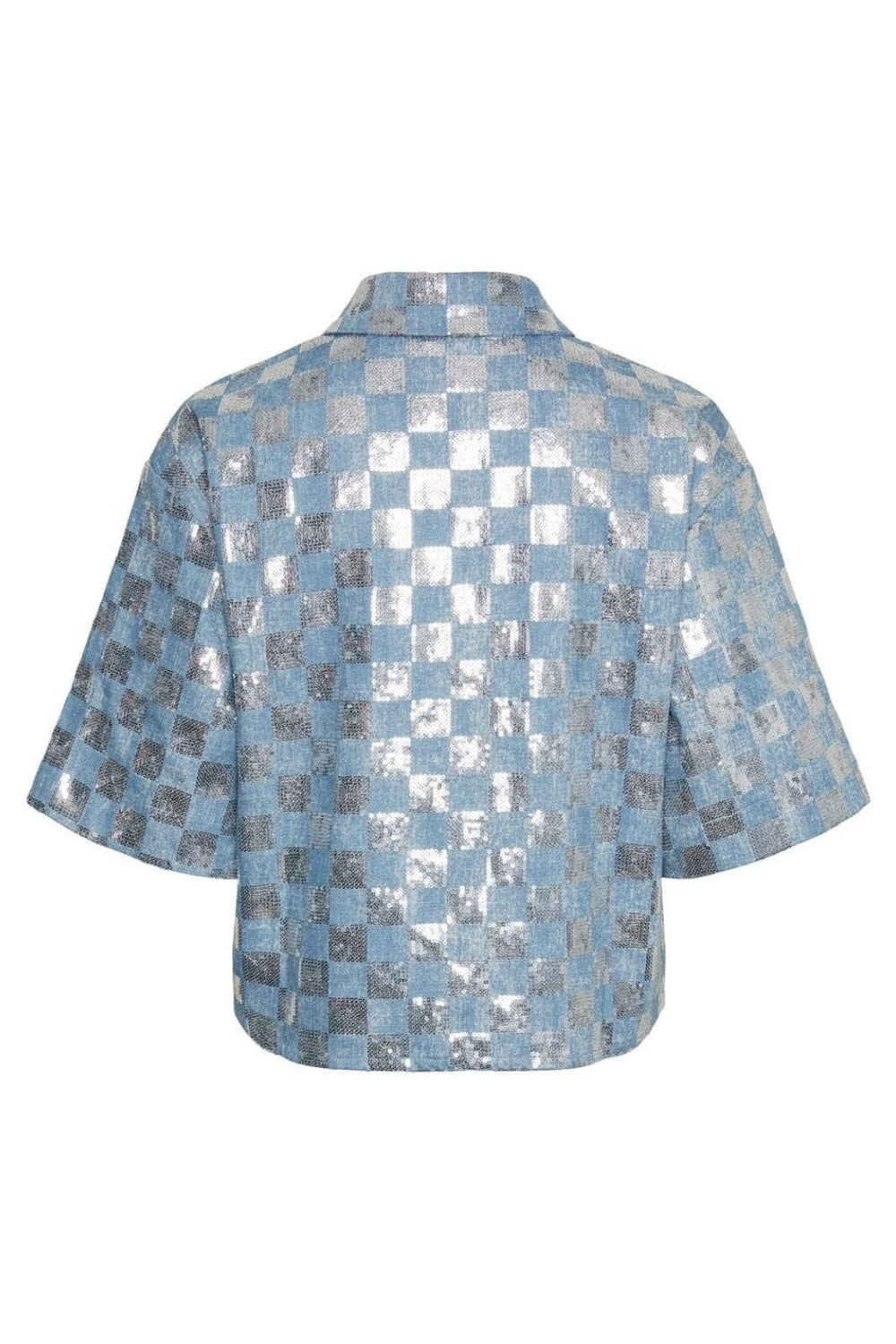Pieces - Pcnellie Ss Shirt - 4497373 Light Blue Denim Silver Sequins Skjorter 