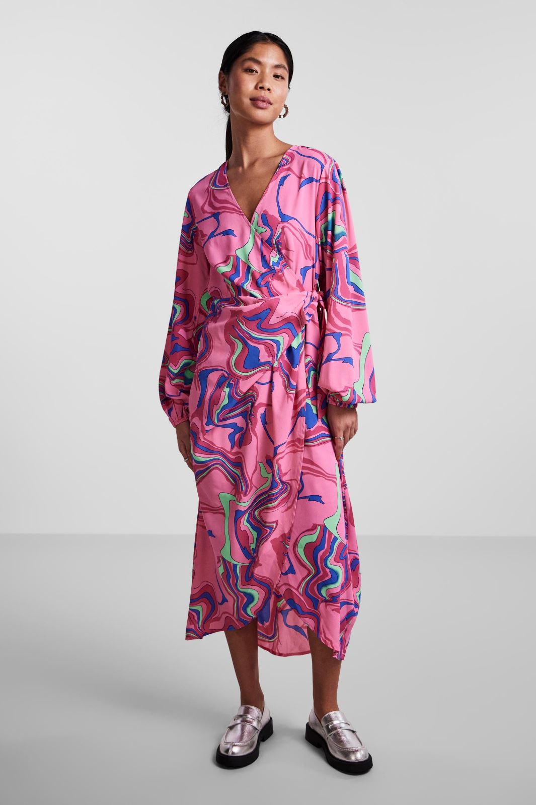 Pieces - Pcnyvi Ls Midi Dress - Pink Yarrow Multi abstract Kjoler 