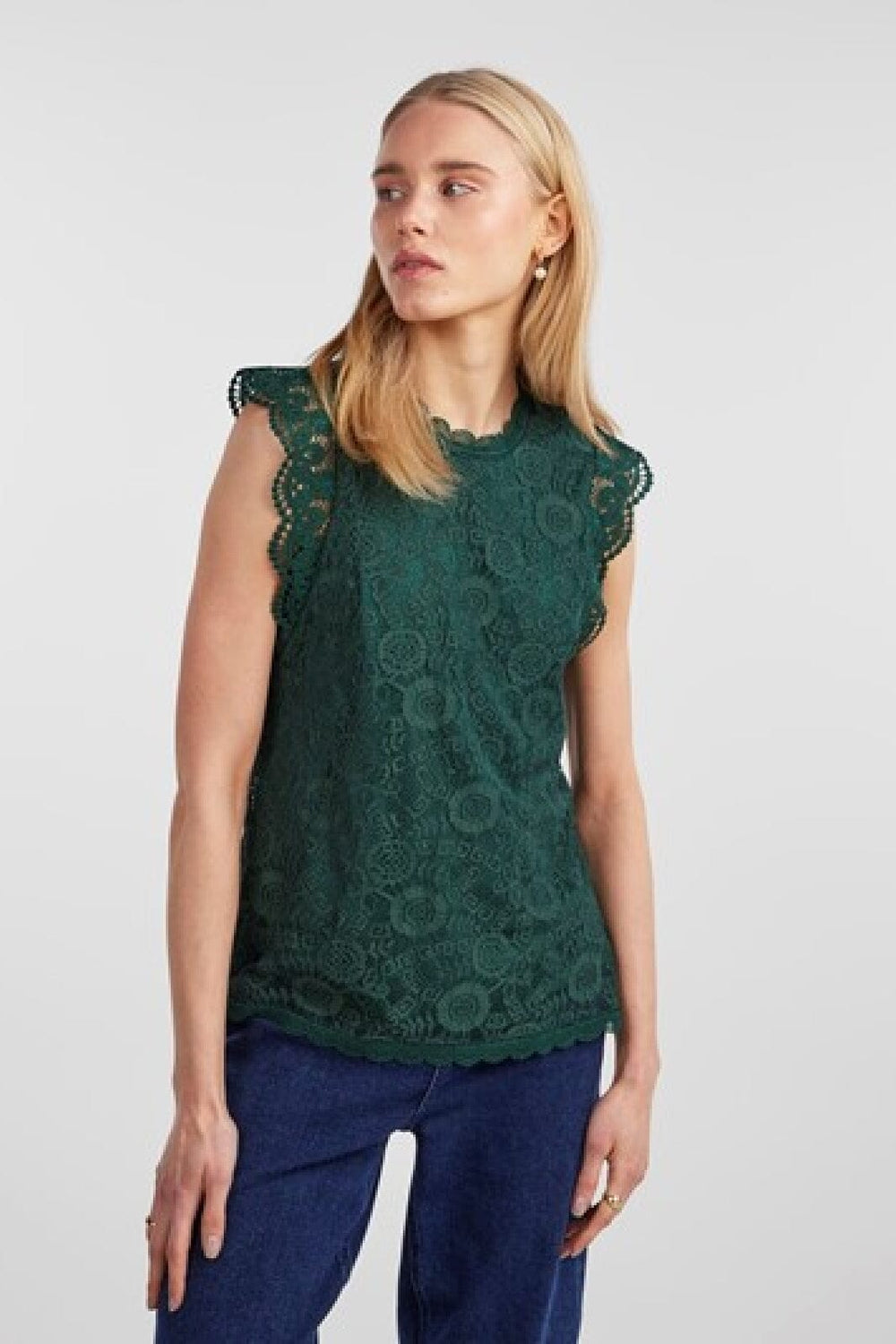 Pieces - Pcolline Sl Lace Top - 4258474 Trekking Green Toppe 
