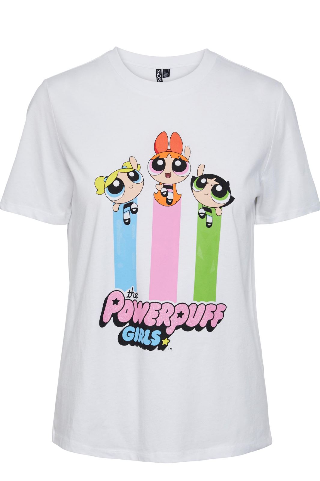 Pieces - Pcpuff Ss O-Neck Tee Box - 4425498 Bright White POWERPUFF T-shirts 