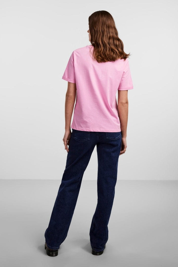 Pieces - Pcria Ss Fold Up Solid Tee Bc - Begonia Pink T-shirts 