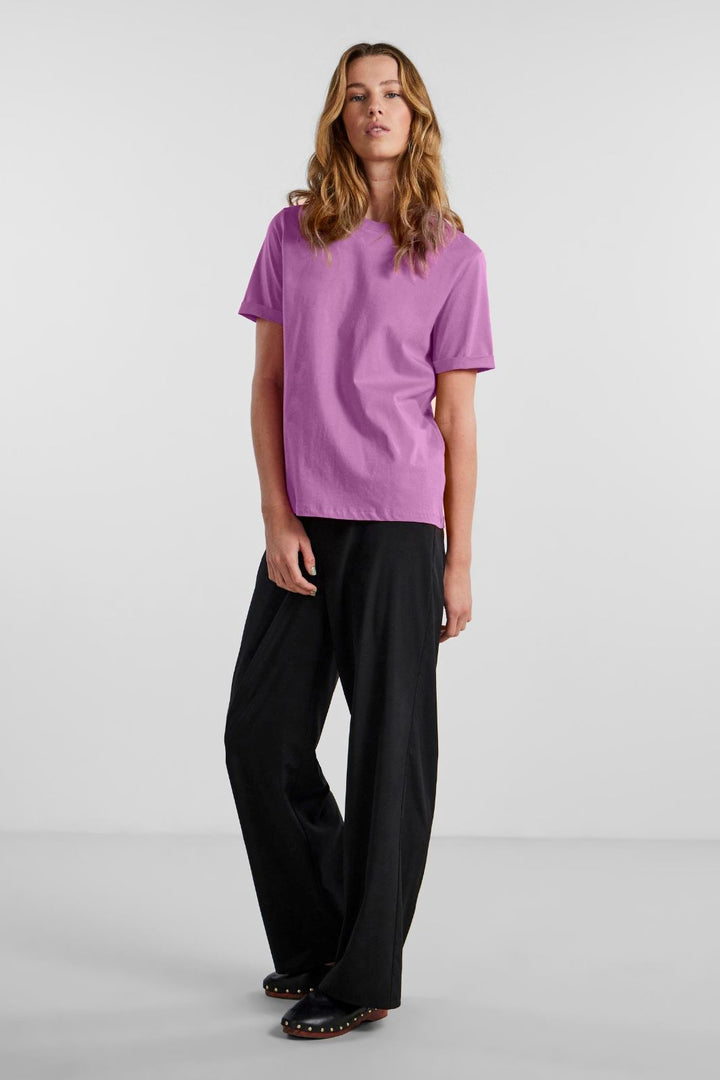 Pieces - Pcria Ss Fold Up Solid Tee Bc - Violet T-shirts 