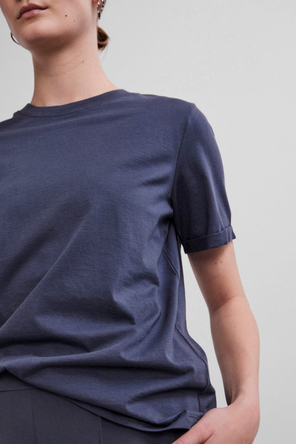 Pieces - Pcria Ss Fold Up Solid Tee - Ombre Blue T-shirts 
