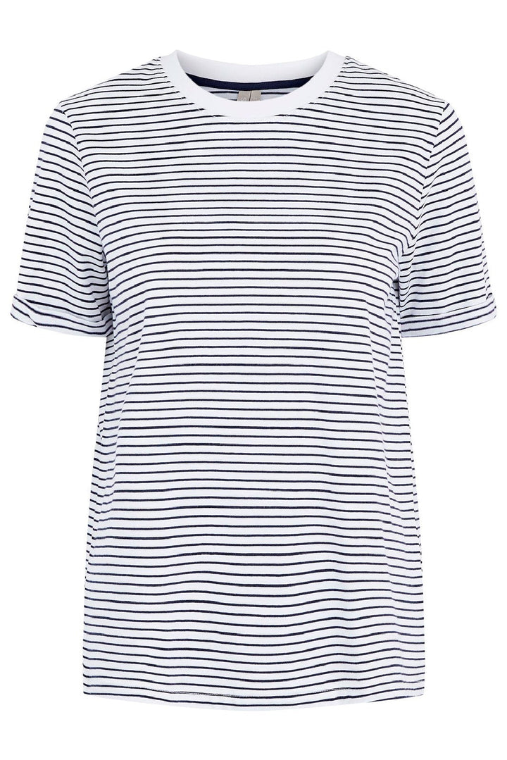 Pieces - PcRia Ss Fold Up Tee - Bright White/Maritime Blue T-shirts 