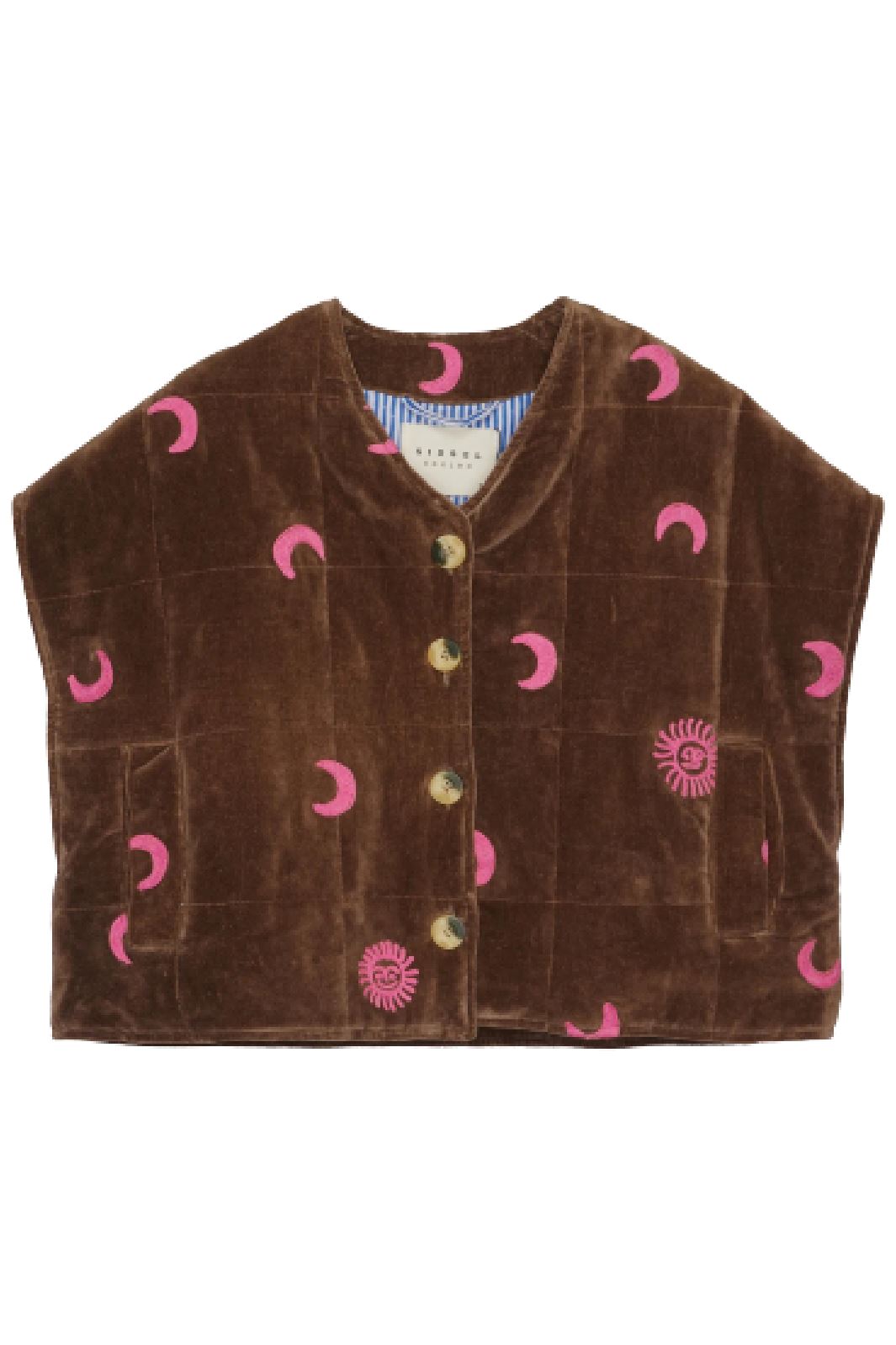 Sissel Edelbo - Olina Quilted Embroidery Vest - Chocolate & Rose Veste 