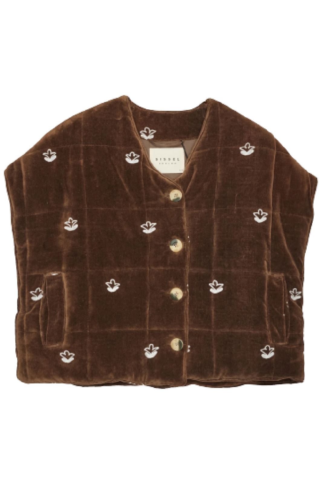 Sissel Edelbo - Olina Quilted Embroidery Vest - Chocolate & White Veste 