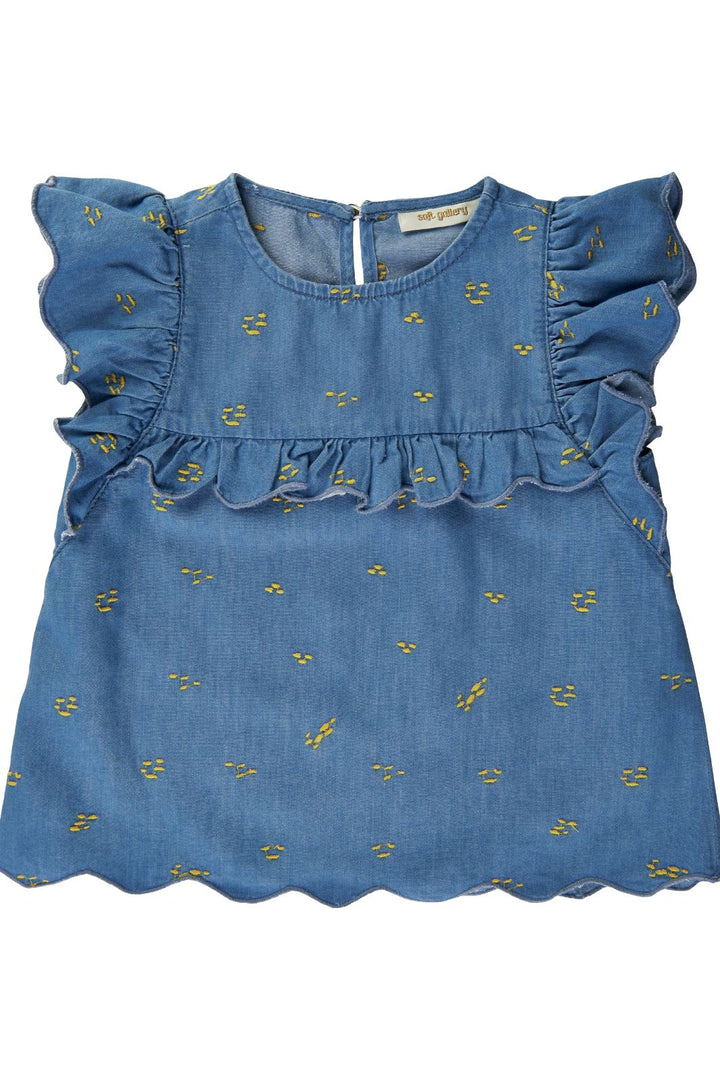 Soft Gallery - SGFlorin Chambray Top - BLUE DENIM Toppe 