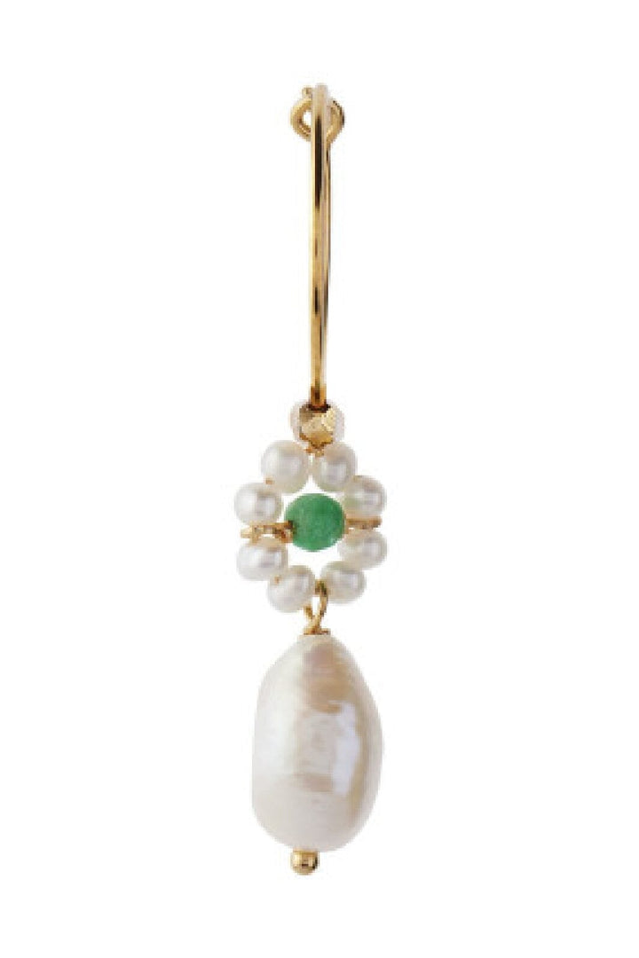 Stine A - Heavenly Flower Pearl Hoop With Green Stone - 1298-02-S Øreringe 