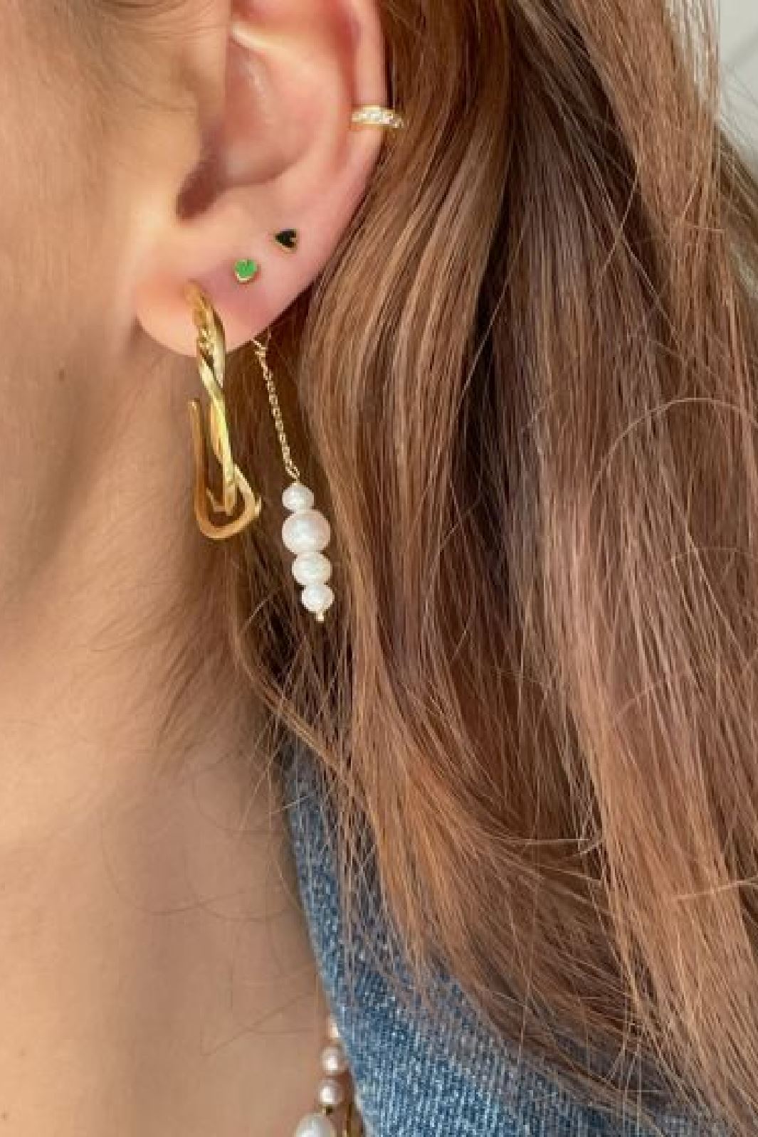 Stine A - Pearl Berries Behind Ear Earring 1310-02 - Gold Øreringe 