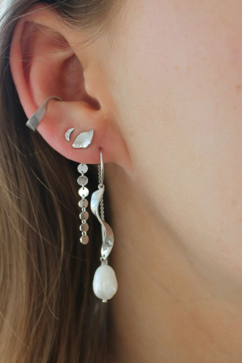 Stine A - Petit Coins Behind Ear Earring - Silver Øreringe 