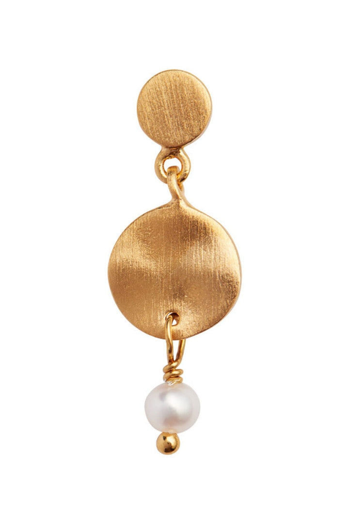 Stine A - Petit Hammered Coin And Stone Earring Gold - Pearl - 1167-02-S-Pearl Øreringe 