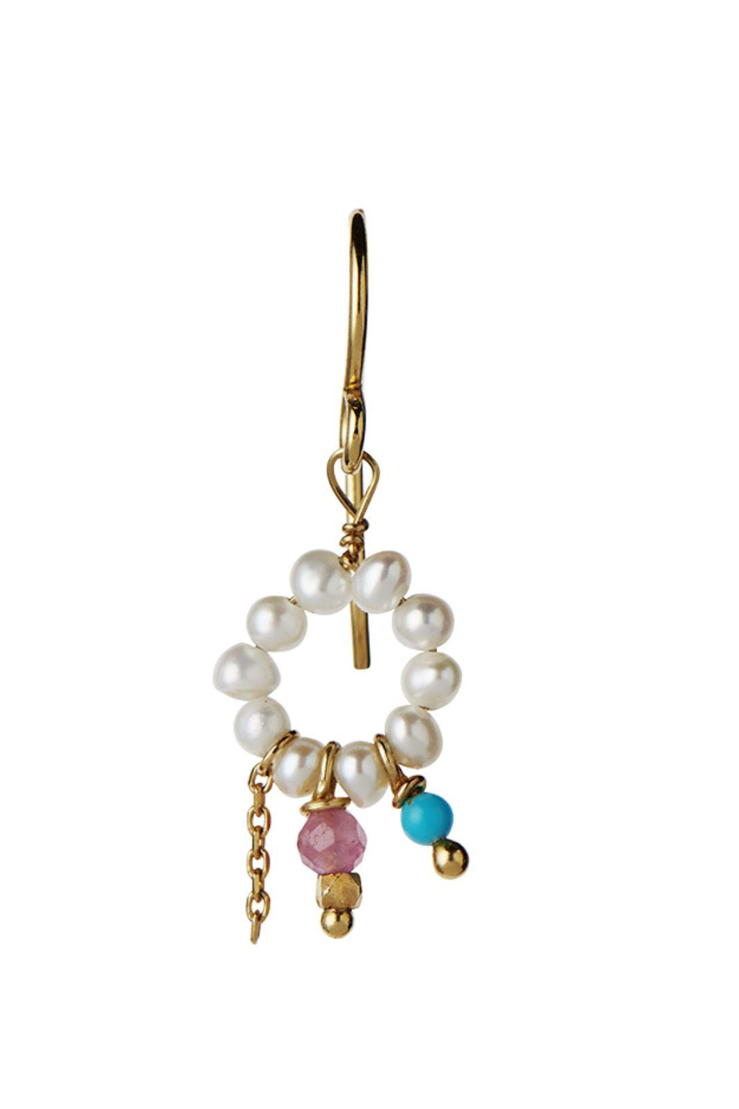Stine A - Petit Heavenly Pearl Dream Earring Gold – Turquoise & Pink Stones & Chain - 1286-02-S Smykker 