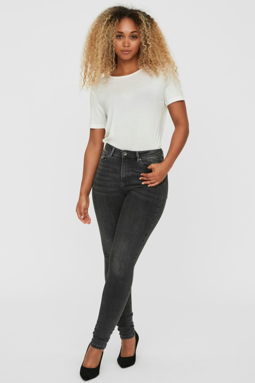 Vero Moda - VmSophia Hr Skinny Jeans Am203 - Dark Grey Denim Bukser 