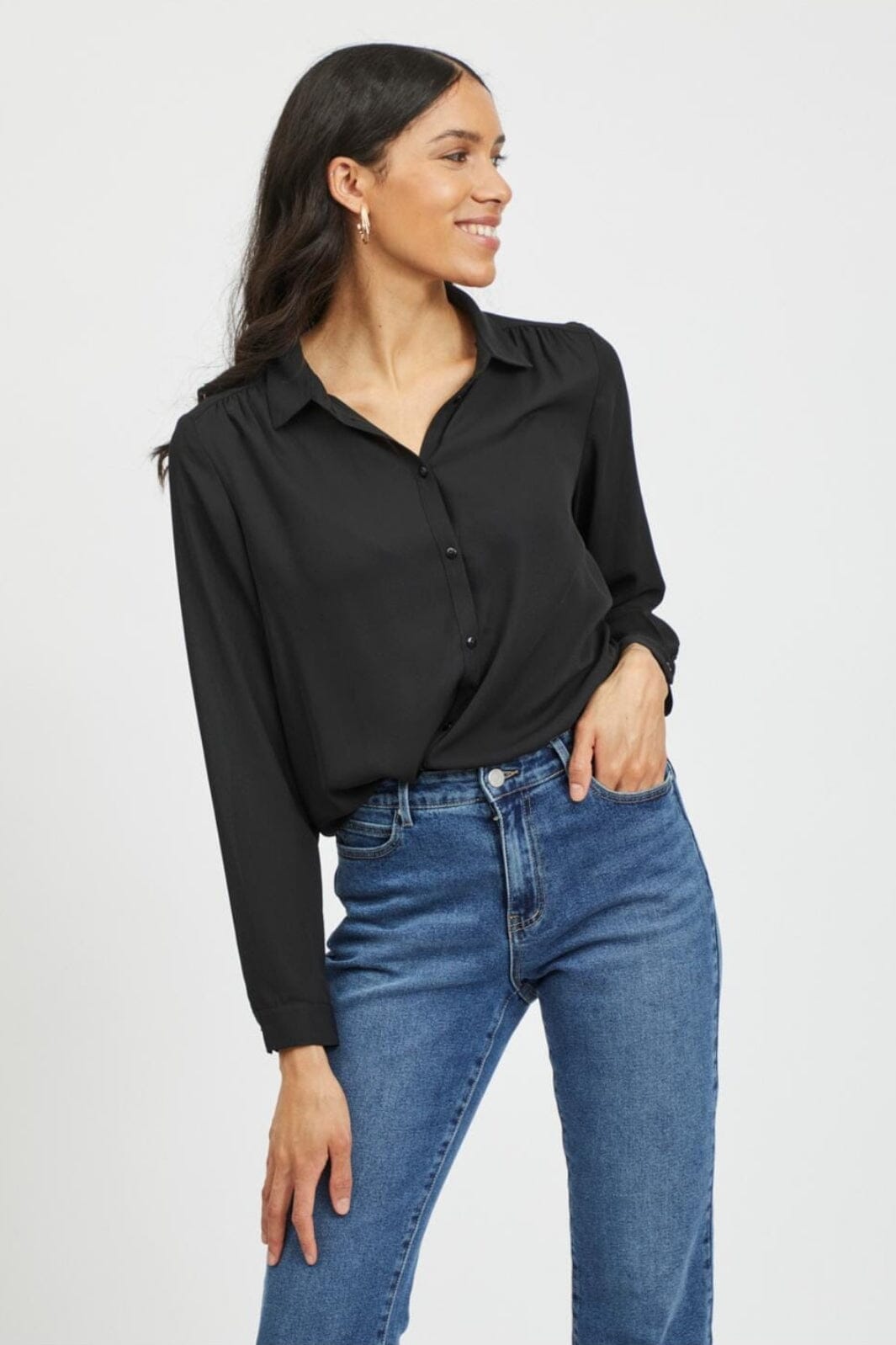 Vila - Vilucy Button L/S Shirt - 3053233 Black Skjorter 