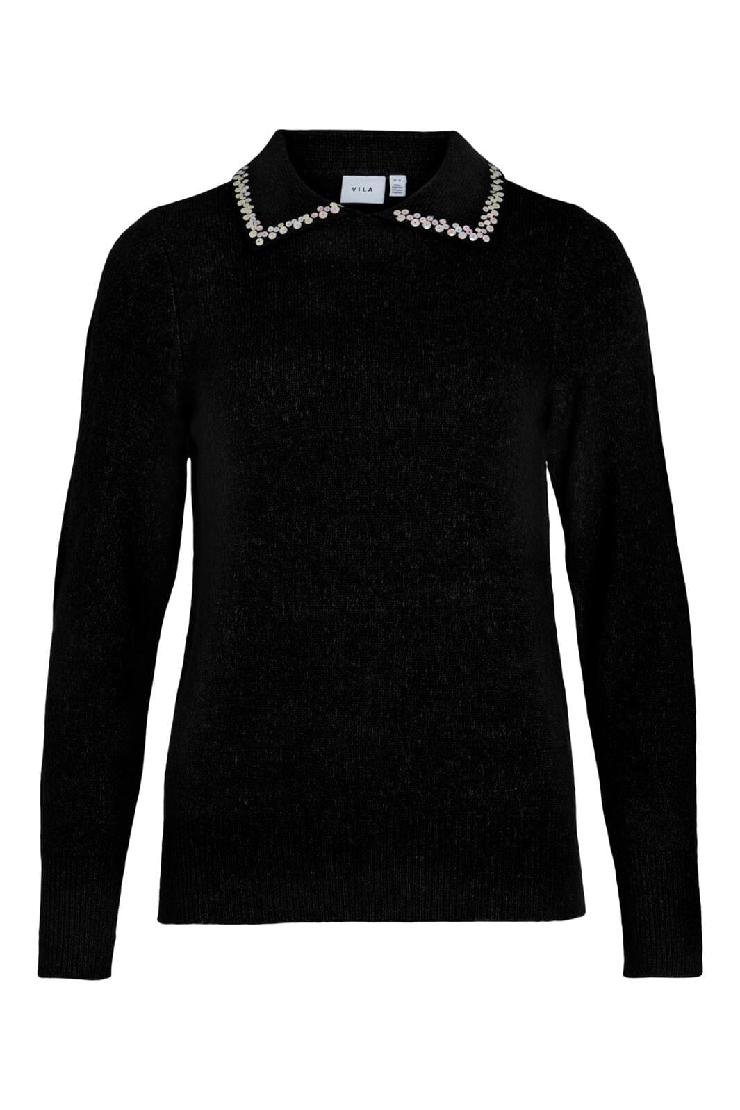Vila, Vimisy L/S Sequins Collar Knit Top/Ka, Black SEQUINS
