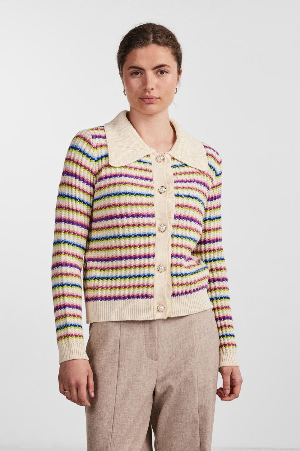 Y.A.S - Yasboogie Ls Knit Cardigan S. - Birch Multi Colour Cardigans 