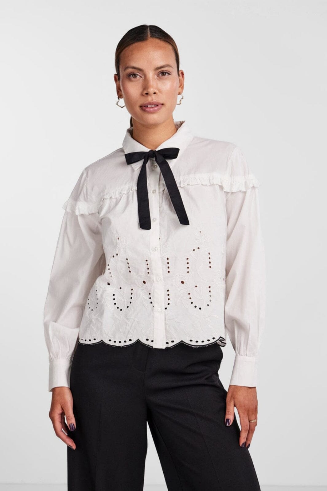 Y.A.S - Yasfield Ls Bow Shirt - 4360356 Bright White Skjorter 