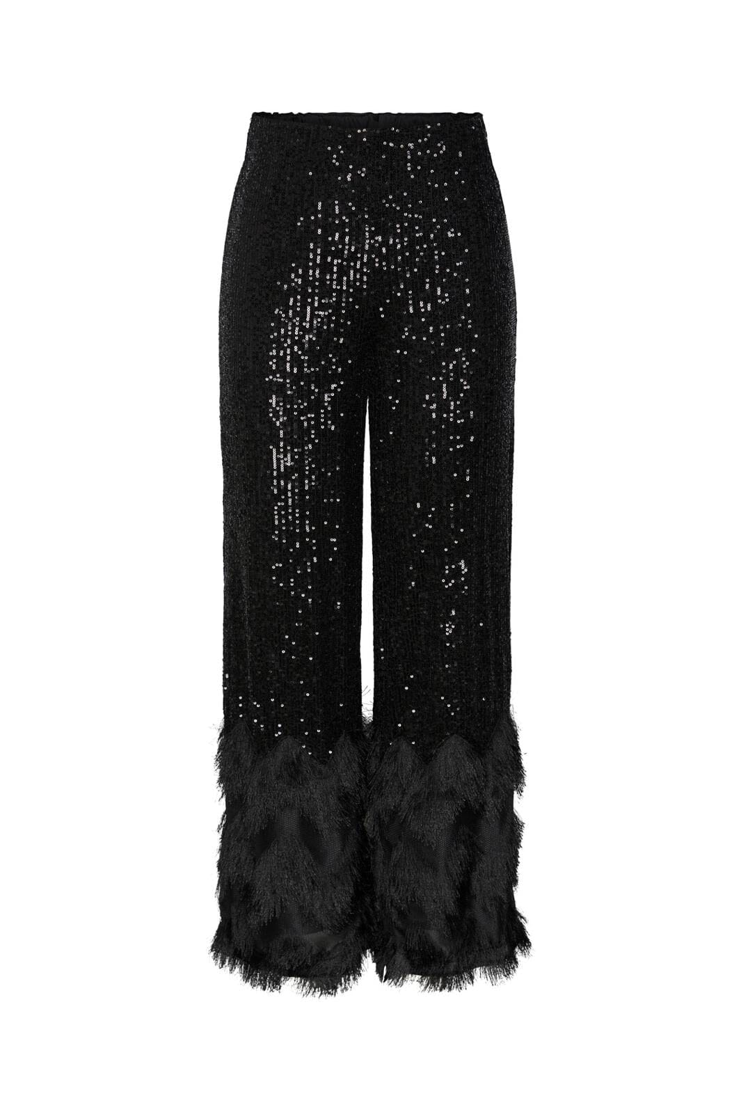 Y.A.S, Yasflow Sequin Hw Wide Pants Show, Black W. BLACK FAKE FEATHER
