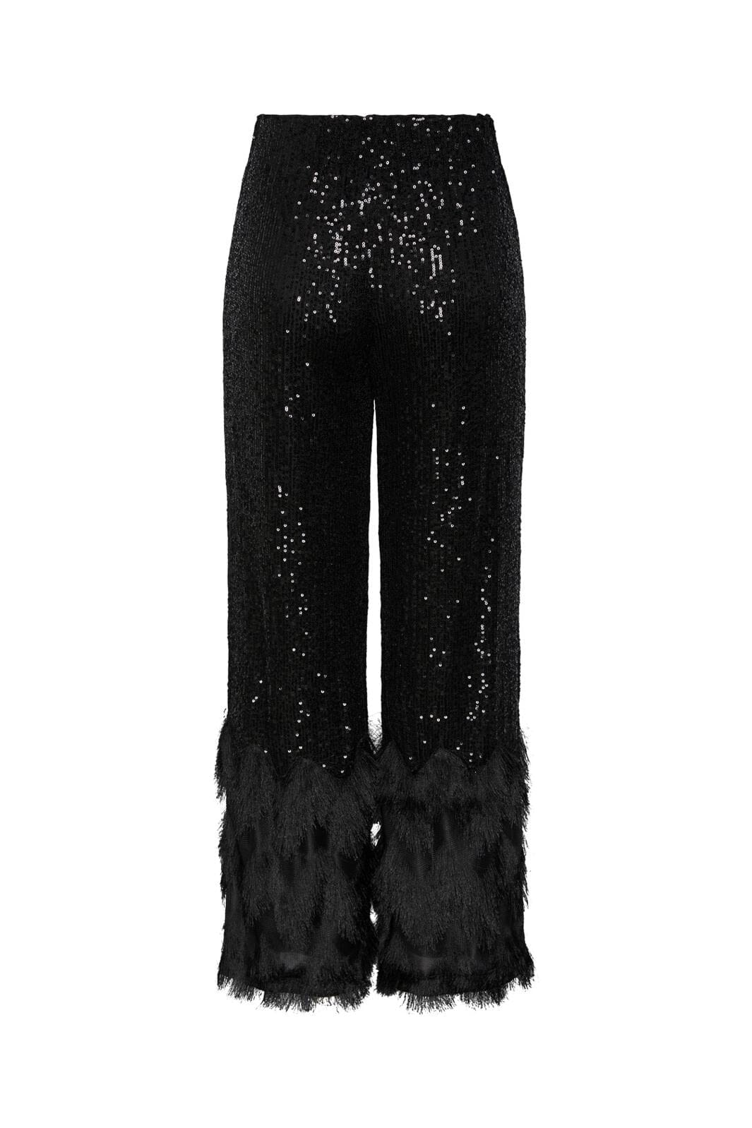 Y.A.S, Yasflow Sequin Hw Wide Pants Show, Black W. BLACK FAKE FEATHER