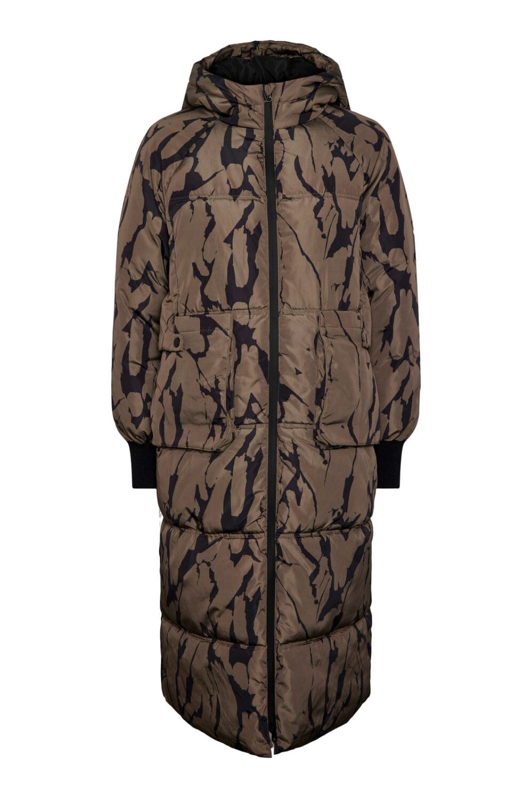 Y.A.S - Yasmarbel Long Padded Coat S. - Black Marbel print Jakker 