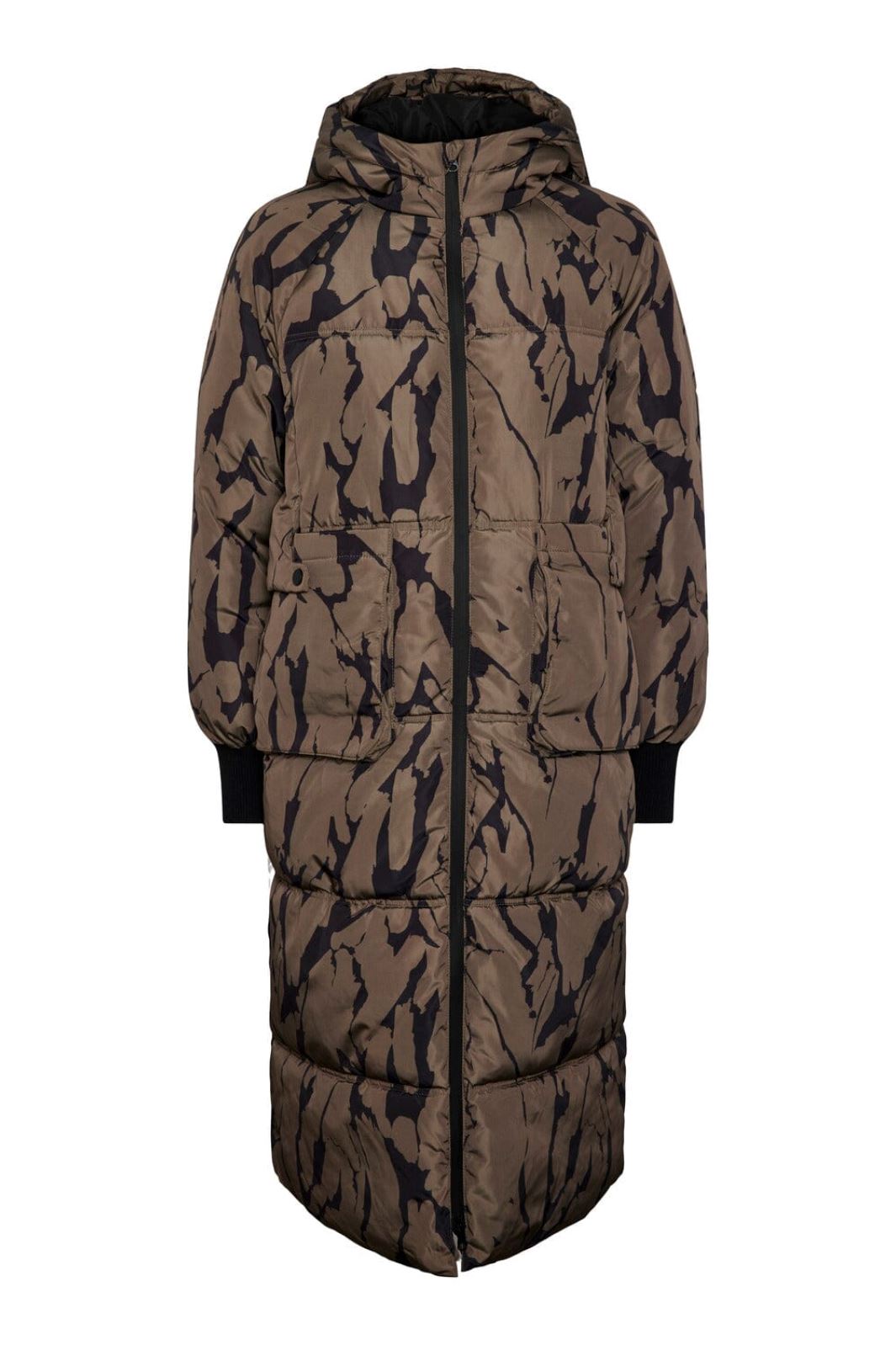 Y.A.S - Yasmarbel Long Padded Coat S. - Black Marbel print Jakker 