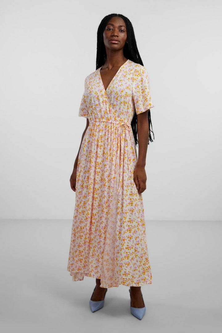 Y.A.S - Yasmicca Ss Long Wrap Dress S. - Star White Micca print Kjoler 