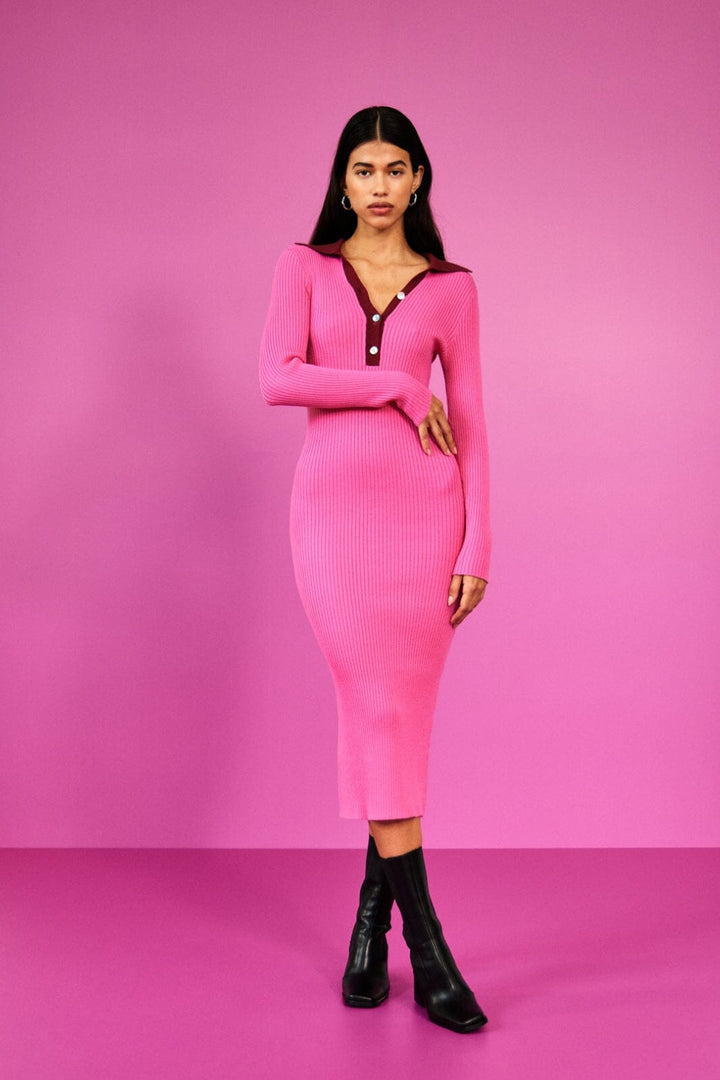 Y.A.S - Yasminna Ls Midi Knit Dress - Phlox Pink Kjoler 