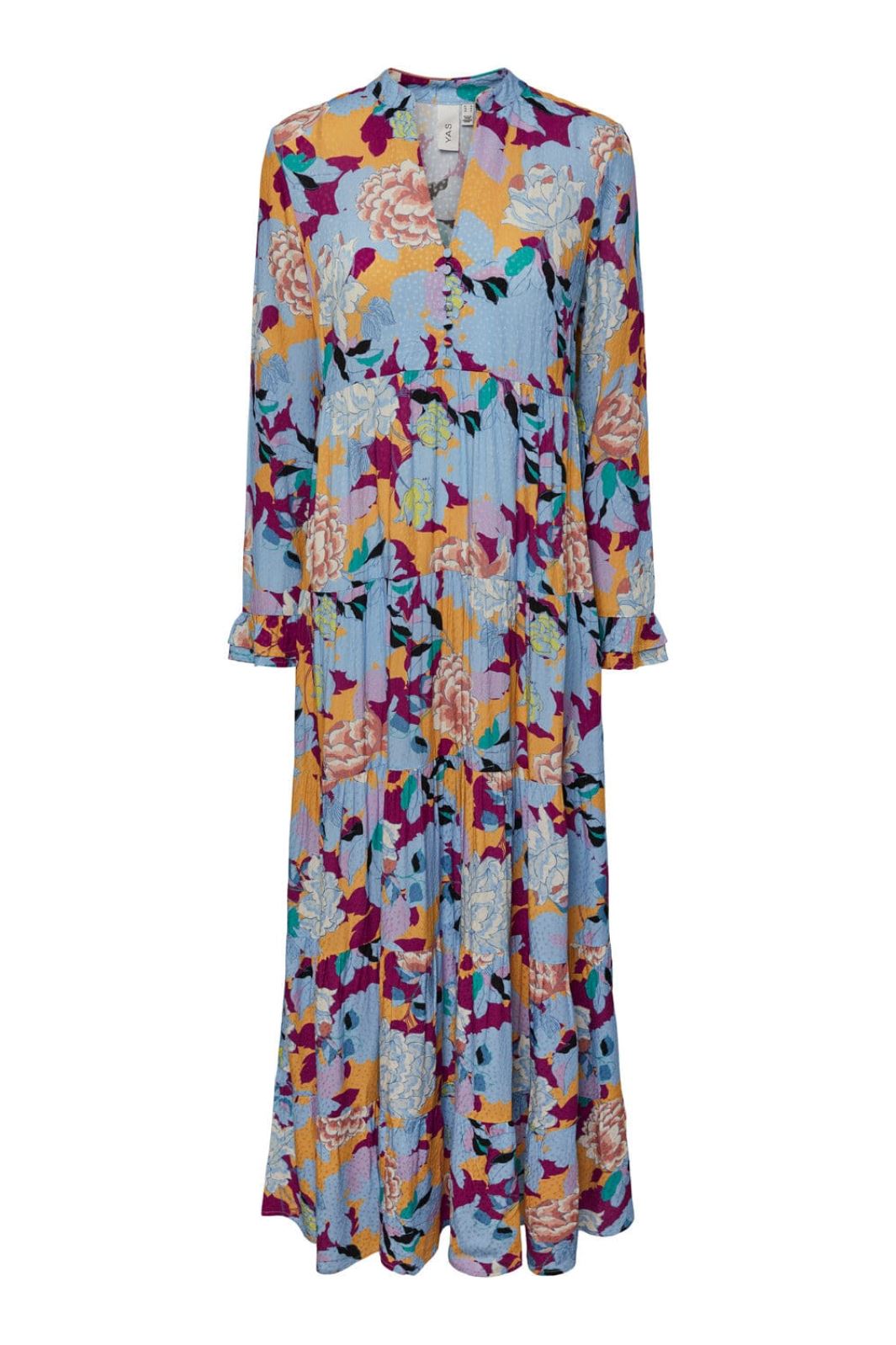 Y.A.S - Yaspivoine Ls Ankle Dress S. - Warm Apricot Pivoine print Kjoler 